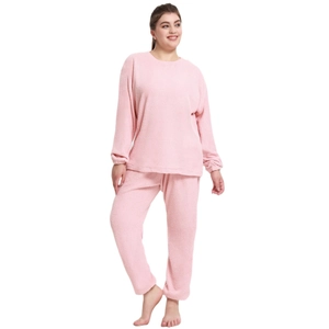 Pyjama en polaire rose pour femmes, ensemble de détente chaud avec haut et pantalon
