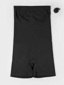 Detailed view of black strapless high waist bodysuit with detachable shoulder straps