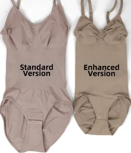 Comparison of seamless bodysuit designs featuring reinforced ribbed waist and crotch buckle