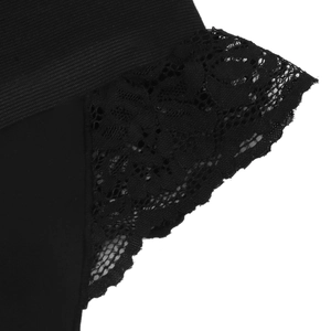 Détail de la dentelle noire et de la maille sur la culotte gainante à haute élasticité