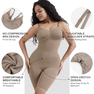 Women's bodysuit shapewear in camel with adjustable straps and crotch opening detail