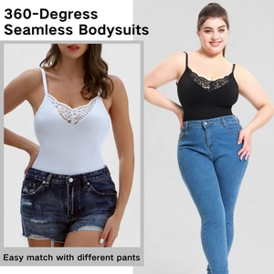 Body sans couture col V avec dentelle en noir et blanc pour femmes grandes tailles