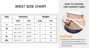 Size chart for waist trainer showing measurements from S to 2XL with height 11 inch