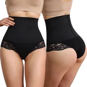 Culotte gainante taille haute en dentelle pour femme avec effet ventre plat