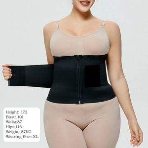 Detail of plus size waist trainer with zipper and velcro straps for tummy control