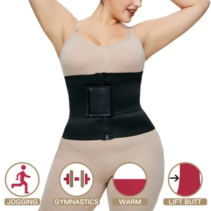 Macro detail of black waist trainer featuring zipper closure and triple adjustable compression straps