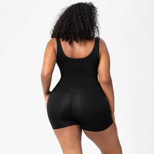 Rear view of seamless black shapewear bodysuit showing lifting and sculpting effects
