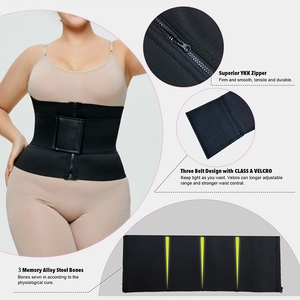 Detail view of waist trainer with YKK zipper, A-grade velcro, and alloy steel bones