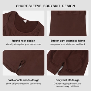 Short sleeve seamless ribbed bodysuit with waist control and butt lifting design