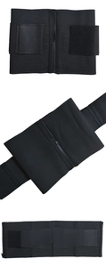 Detail view of black waist trainer featuring heavy-duty zipper and adjustable velcro straps