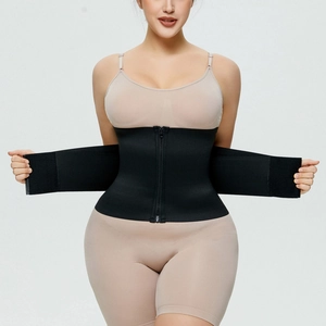 Macro shot of breathable waist trainer showing sturdy zipper and dual adjustable straps