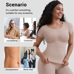 Detail eines nudefarbenen nahtlosen Shapewear-T-Shirts mit bauchweg-effekt für jeden Anlass