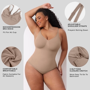 Brown high compression shapewear bodysuit with adjustable straps and seamless cups