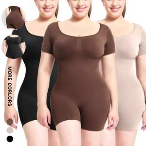 Short sleeve compression bodysuit for women with tummy control and butt lifting feature