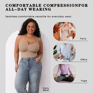 Detail of nude seamless shapewear camisole styled with jeans for versatile daily wear