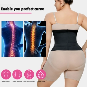 Black high-elastic waist trainer belt with spine support and posture correction design