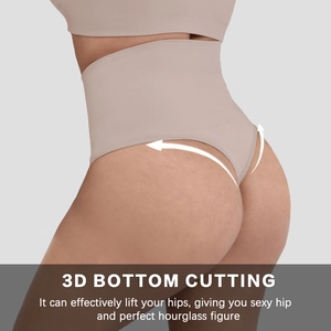 Seamless high waist tummy control thong for women with 3D bottom cutting and hip lift effect