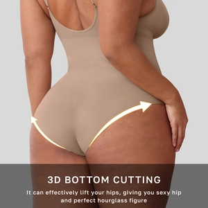 Shapewear bodysuit with 3D bottom cutting for hourglass figure in beige color
