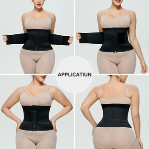 Women's black waist trainer with front zipper and adjustable double compression straps