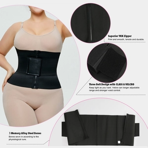 Women's waist trainer with YKK zipper, memory steel bones, and adjustable straps
