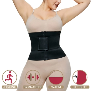 Women's black waist trainer with zipper and velcro straps for fitness and slimming