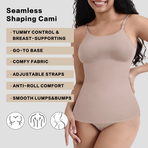 Close-up of seamless shaping camisole with adjustable straps and tummy control detail