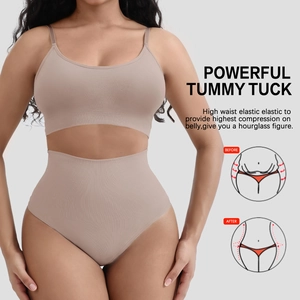 Seamless high waist tummy control shapewear set with camisole and compression panties