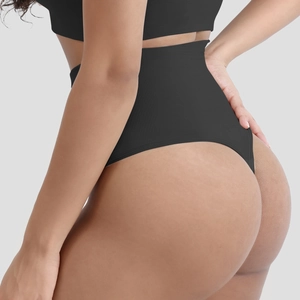 Close-up of high waist ribbed thong with tummy control and seamless shaping effect