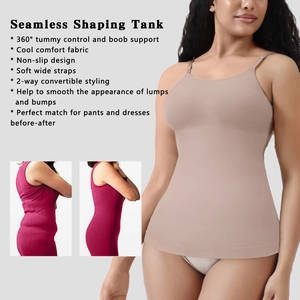 Detail of seamless shaping tank with adjustable straps and 360-degree tummy control effect