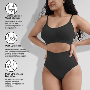 Women's seamless black shapewear set with lifting bra and high waist tummy control panty