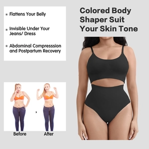 Detail of high-waist body shaper with seamless compression texture for tummy control