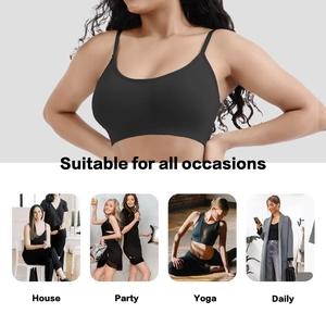 Detail of a black seamless sports bra with removable pads for house, yoga, and daily wear
