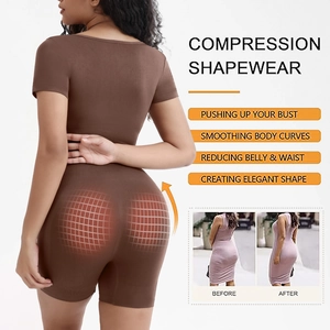 Detail view of brown compression shapewear showing butt-lifting texture and body-smoothing fabric