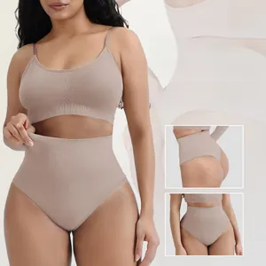 Detailed view of high-waisted seamless shapewear set with tummy control compression fabric