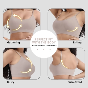 Détails d'un soutien-gorge de sport sans couture beige avec large bande sous la poitrine