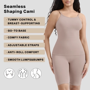Seamless tummy control shapewear set with adjustable straps in light beige color