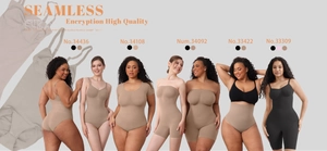 Group photo of seamless bodysuits showing diverse styles and high-quality compression fabric