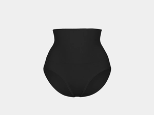 Close-up detail of high waist black seamless shaping thong with wide ribbed waistband