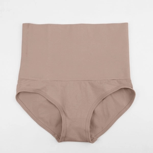 Detail of high waist seamless control panties with ribbed compression and shaping texture