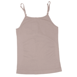 Close-up of light brown tank top featuring breathable honeycomb weave and thin straps