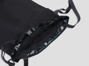 Detail of black seamless bodysuit featuring non-slip silicone strips and adjustable straps