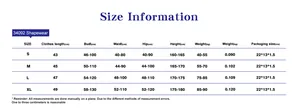Size information chart for seamless compression shapewear body suit in sizes S to XL