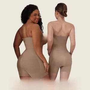 Detail of double layer seamless bodysuit showing high waist tummy control and thigh slimming