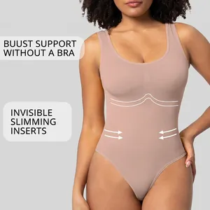 Seamless nude shapewear bodysuit for women with bust support and tummy control features