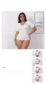 Guide des tailles pour body sculptant blanc col en V avec mesures détaillées du mannequin