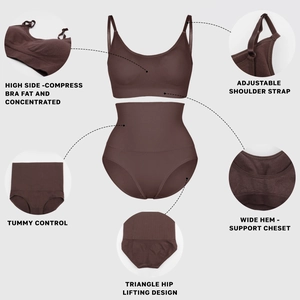 Set intimo contenitivo marrone scuro senza cuciture con spalline e mutandine a vita alta