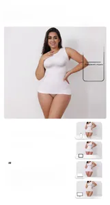 Size guide for white seamless shapewear vest featuring model Jennifer's measurements