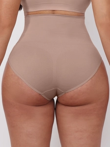 Rear view of high waist seamless shaper panties showing slimming and butt lifting effect