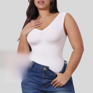 Detail showing high-elastic white shapewear vest with tummy control on the waist area