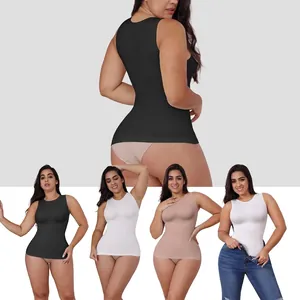 Women's seamless tummy control shapewear vest with round neck in black, white and nude
